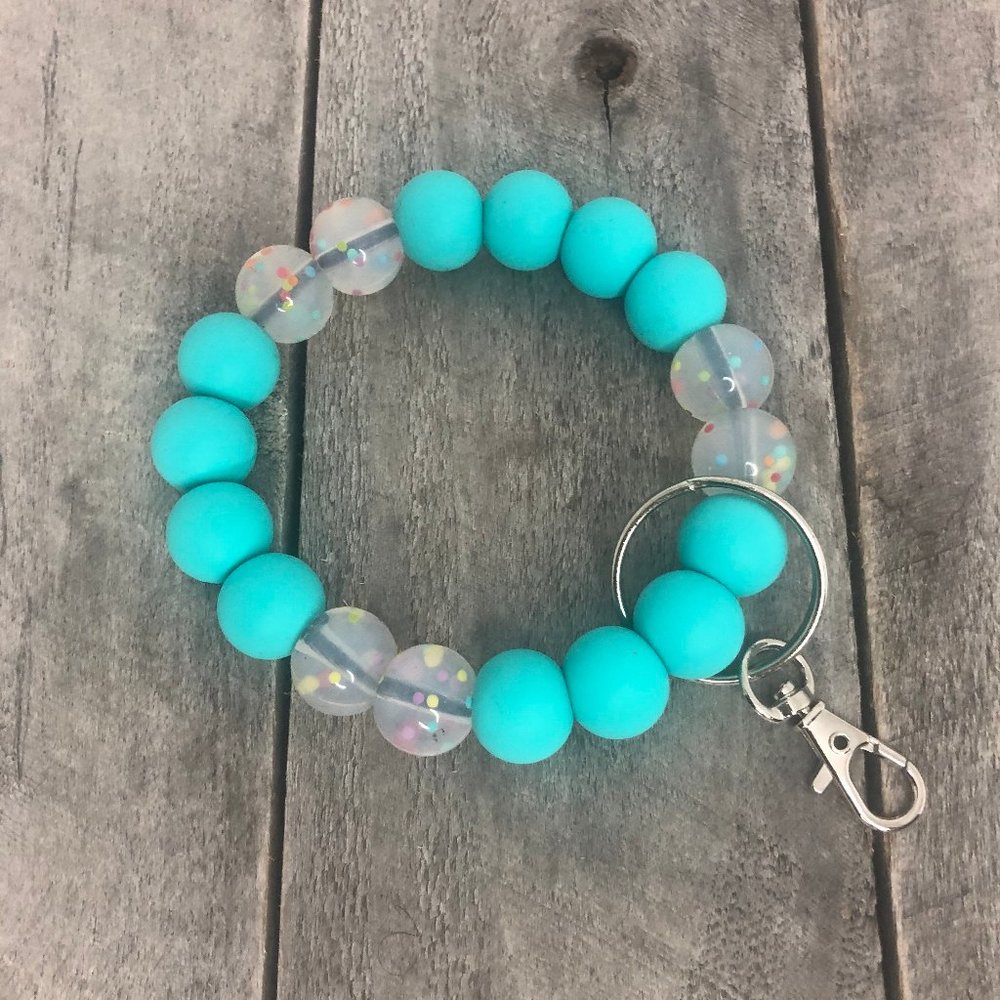 Key Wristlet Clear Confetti & Aqua
